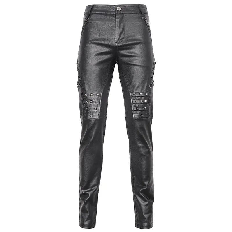 Men's Punk Studded Lace-up Pants