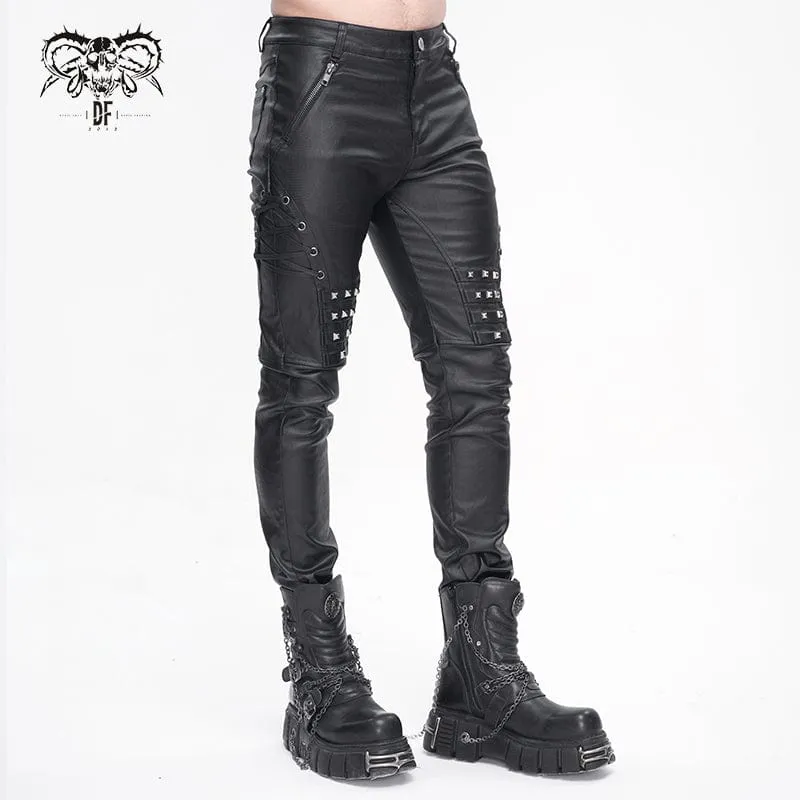 Men's Punk Studded Lace-up Pants