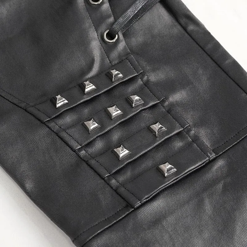 Men's Punk Studded Lace-up Pants