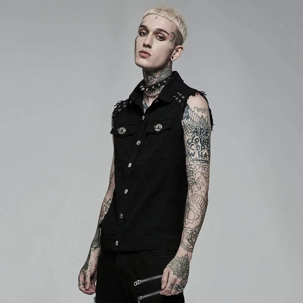 Men's Punk Turn-down Collar Unedged Waistcoat