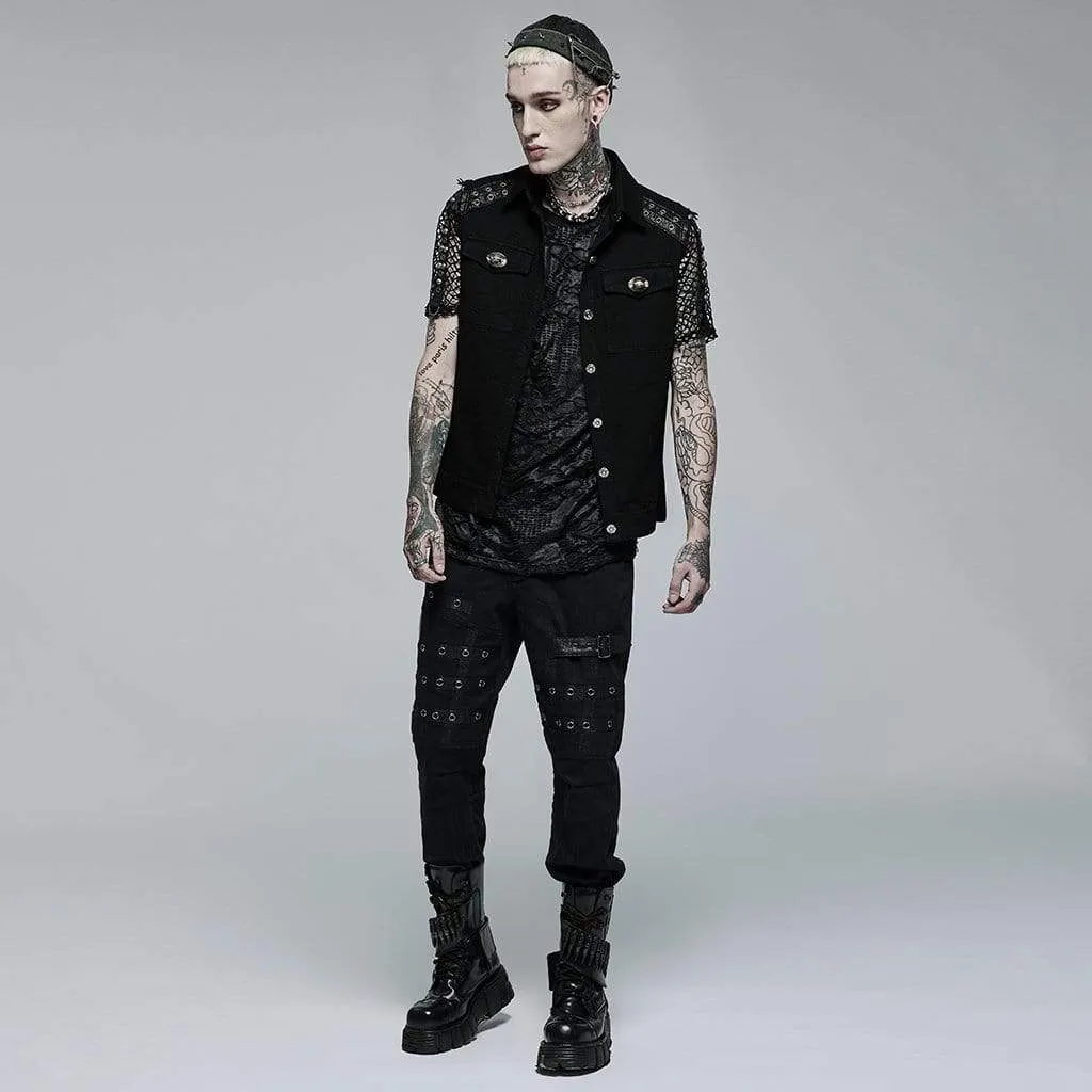 Men's Punk Turn-down Collar Unedged Waistcoat