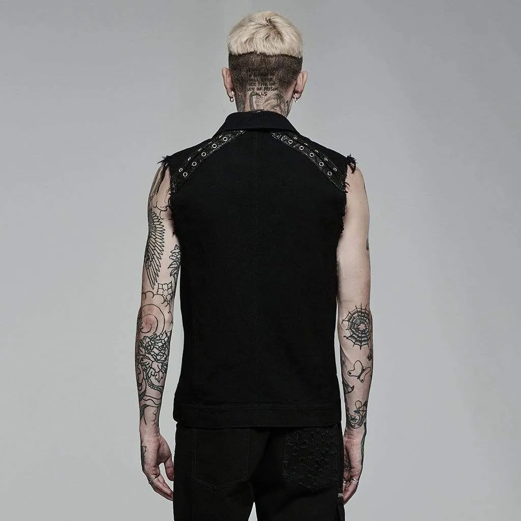 Men's Punk Turn-down Collar Unedged Waistcoat