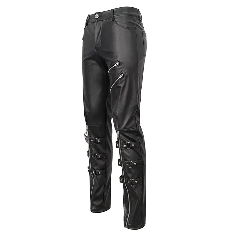 Men's Punk Zipper Faux Leather Pants