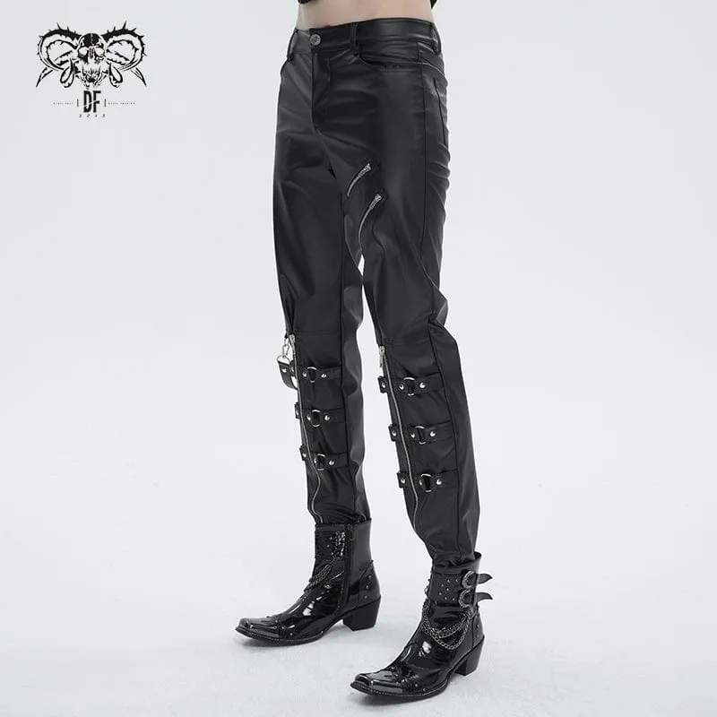 Men's Punk Zipper Faux Leather Pants
