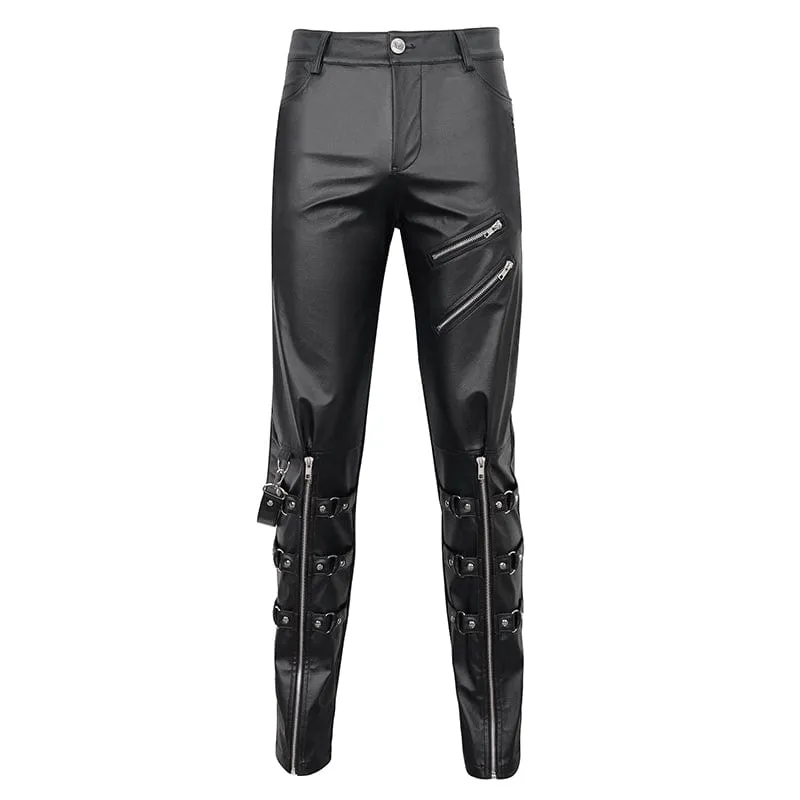 Men's Punk Zipper Faux Leather Pants
