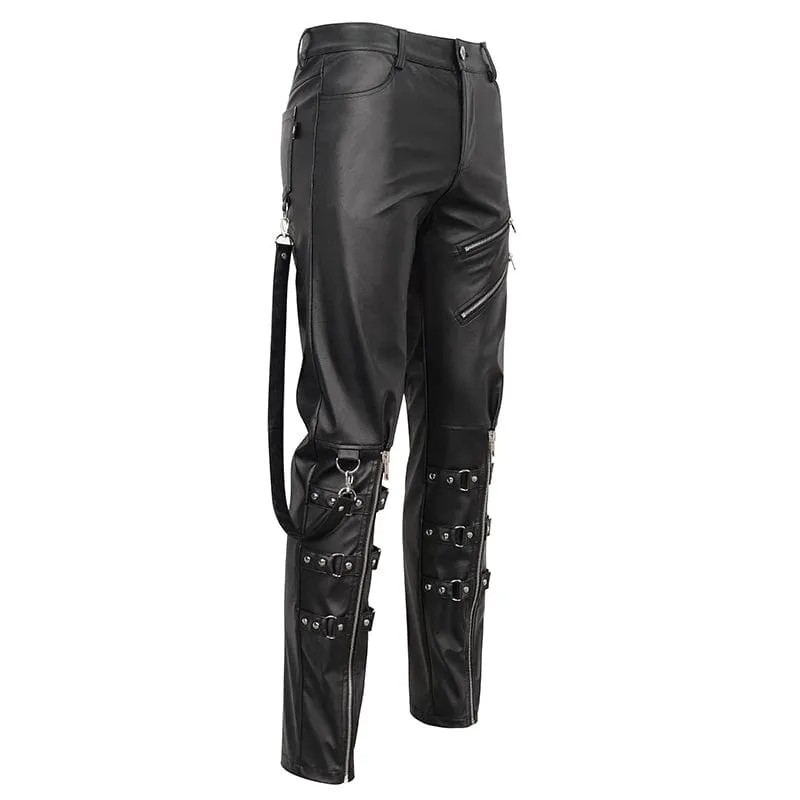 Men's Punk Zipper Faux Leather Pants