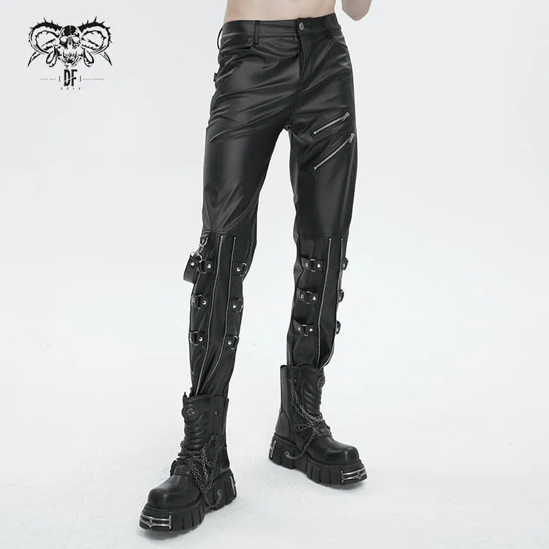 Men's Punk Zipper Faux Leather Pants