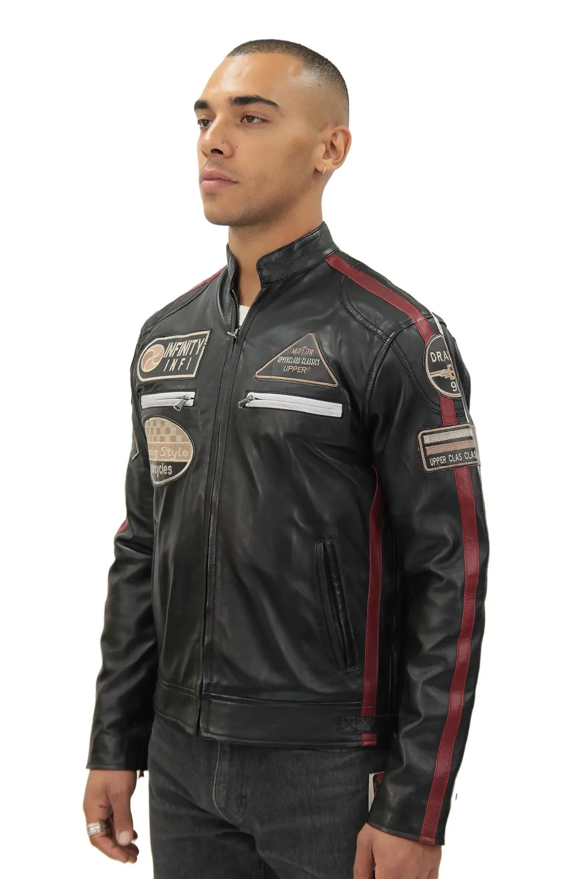 Mens Racing Leather Biker Jacket-Portland