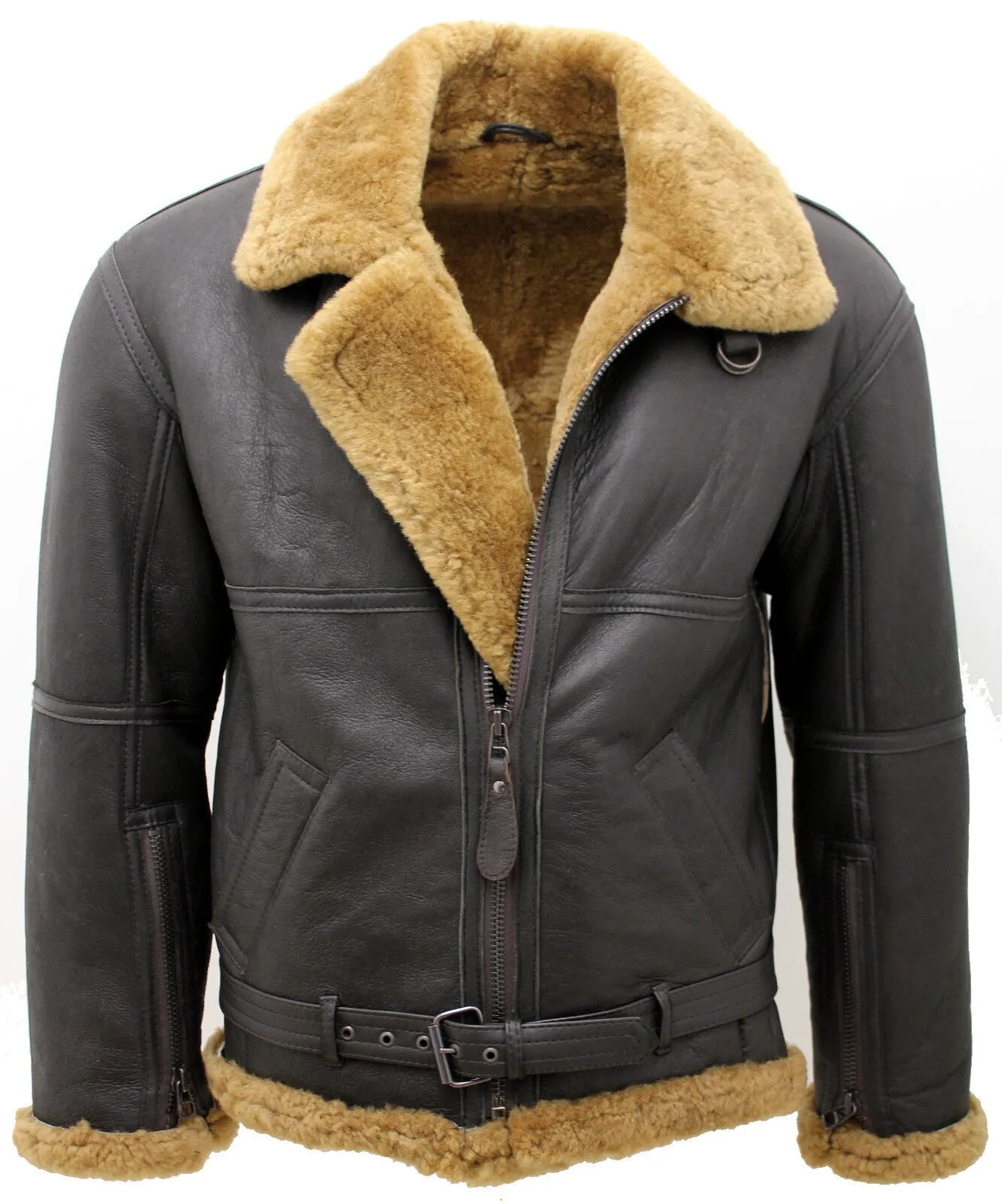 Mens RAF Sheepskin Leather Aviator Jacket-Skyfair