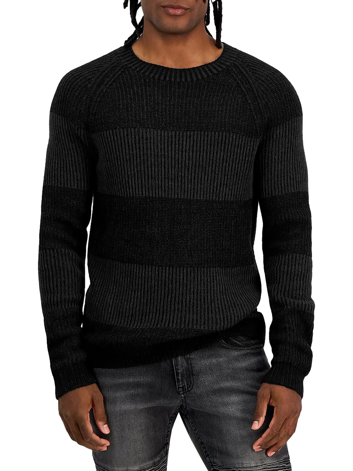 Mens Ribbed Pullover Crewneck Sweater