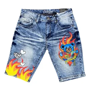 Men's Self Love Bear Denim Short In Blue
