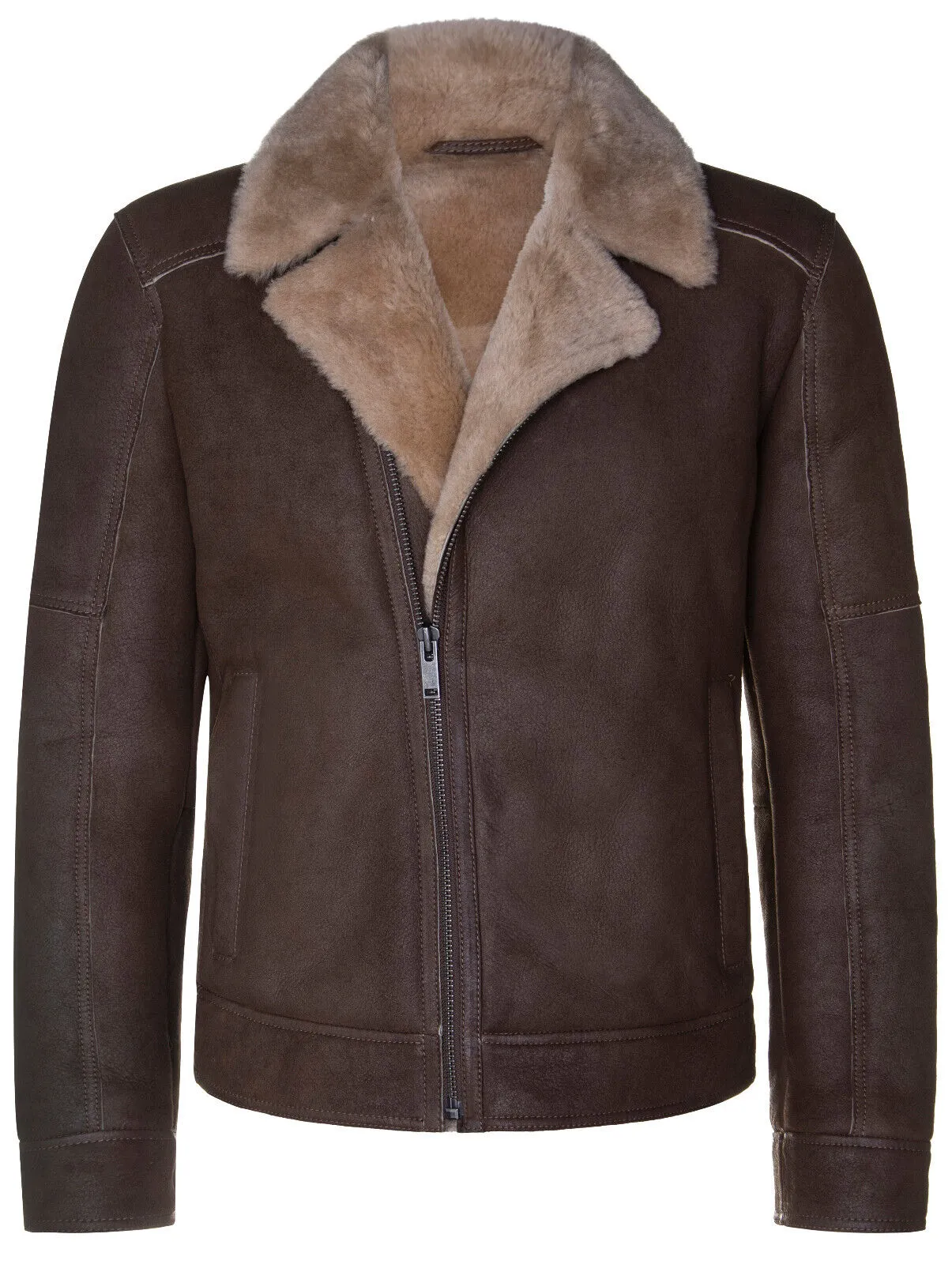 Mens Sheepskin Leather Biker Jacket-Bruma