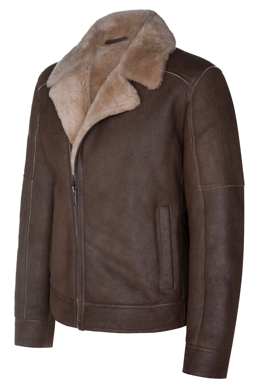 Mens Sheepskin Leather Biker Jacket-Bruma