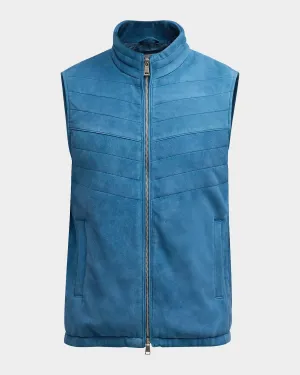 Men's Suede Half-Quilted Full-Zip Vest
