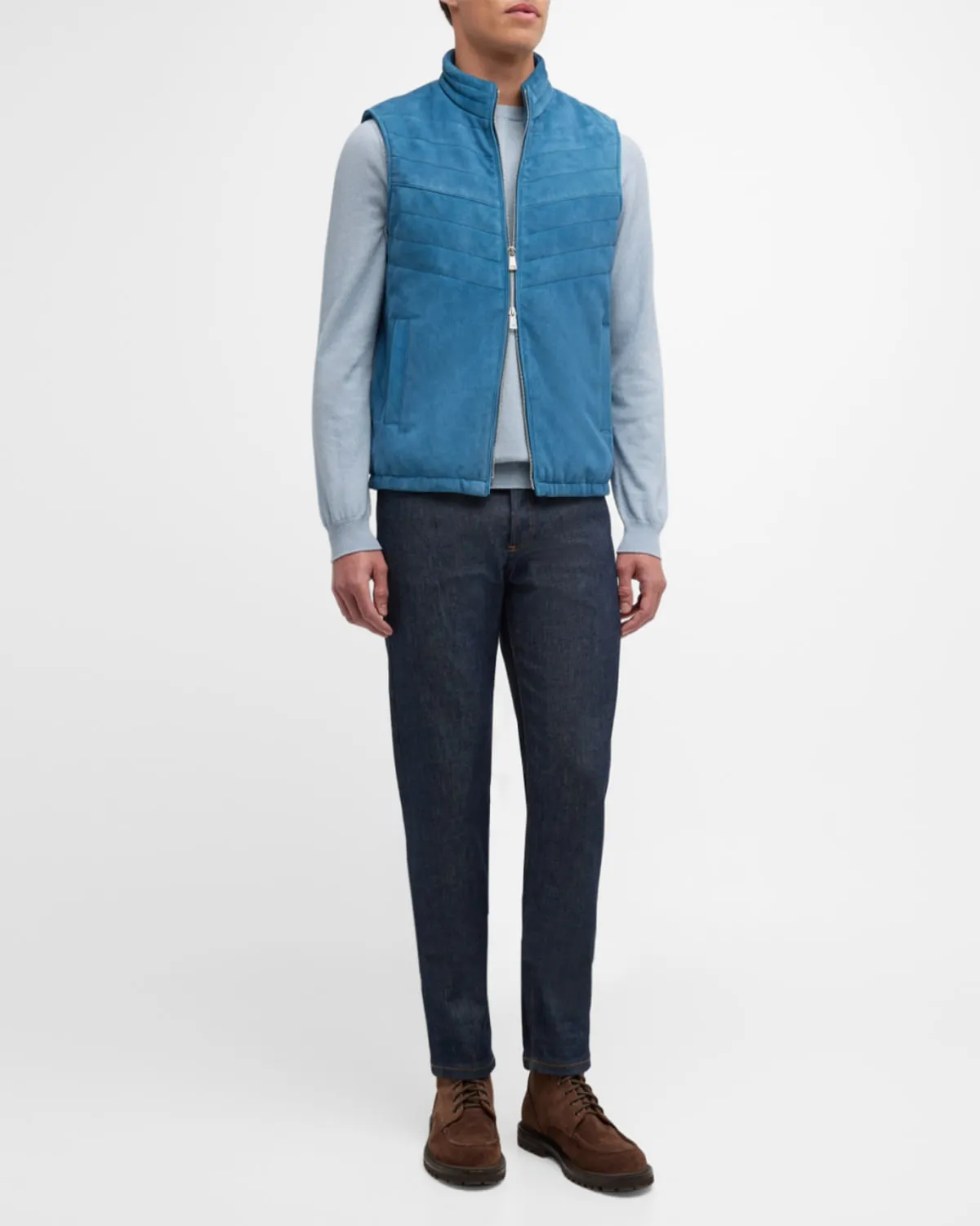 Men's Suede Half-Quilted Full-Zip Vest