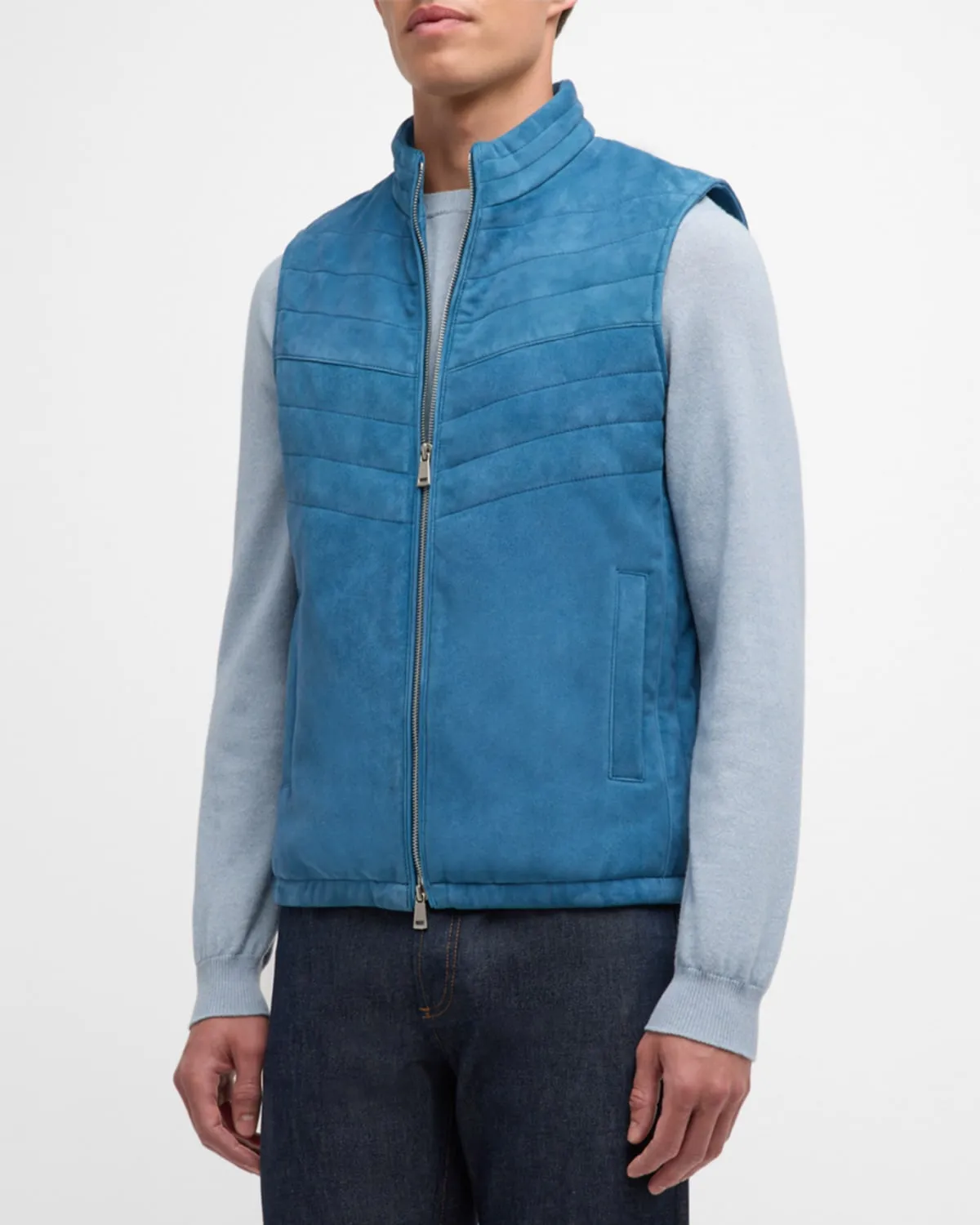 Men's Suede Half-Quilted Full-Zip Vest