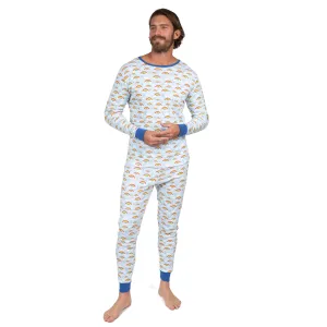 Mens Two Piece Cotton Pajamas Rainbow Blue