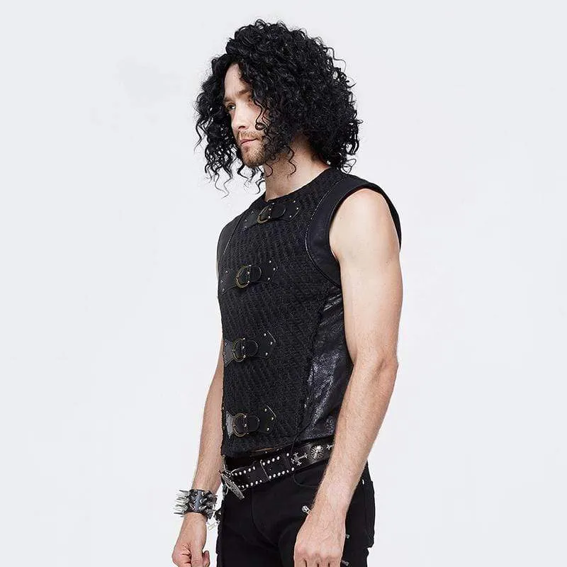 Men's Vintage Faux Leather Buckles Waistcoat