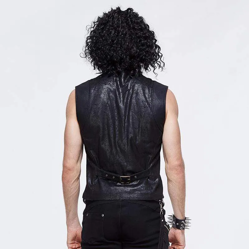 Men's Vintage Faux Leather Buckles Waistcoat