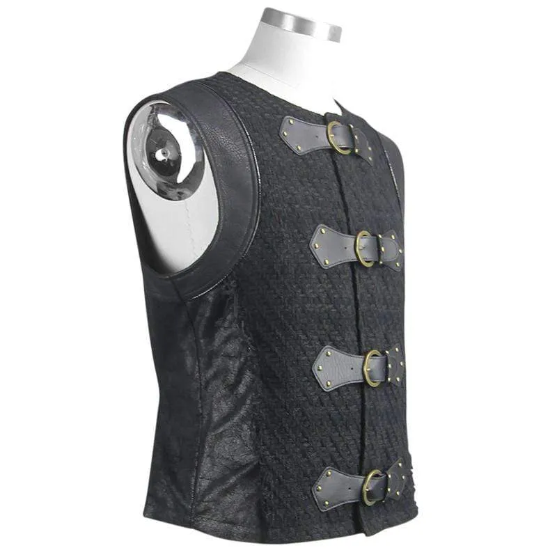 Men's Vintage Faux Leather Buckles Waistcoat