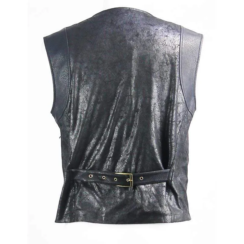 Men's Vintage Faux Leather Buckles Waistcoat