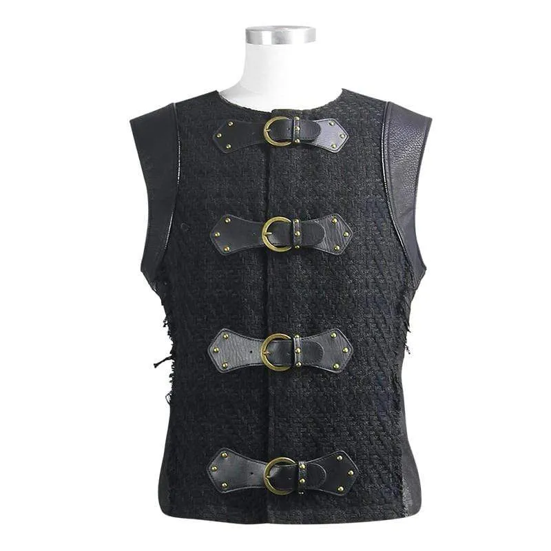 Men's Vintage Faux Leather Buckles Waistcoat