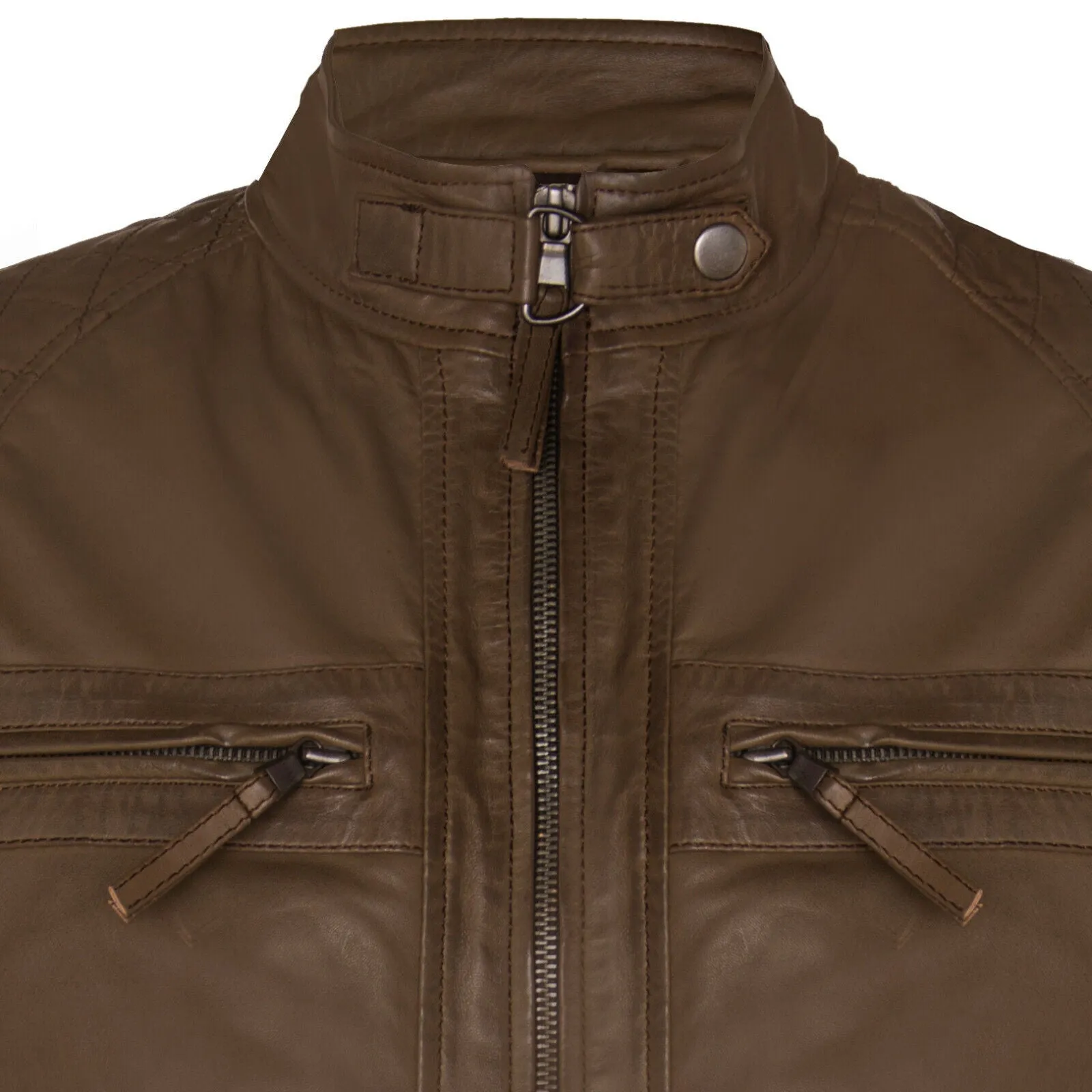 Men's Vintage Zipped Leather Racing Quilted Biker Jacket