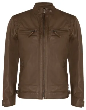 Men's Vintage Zipped Leather Racing Quilted Biker Jacket