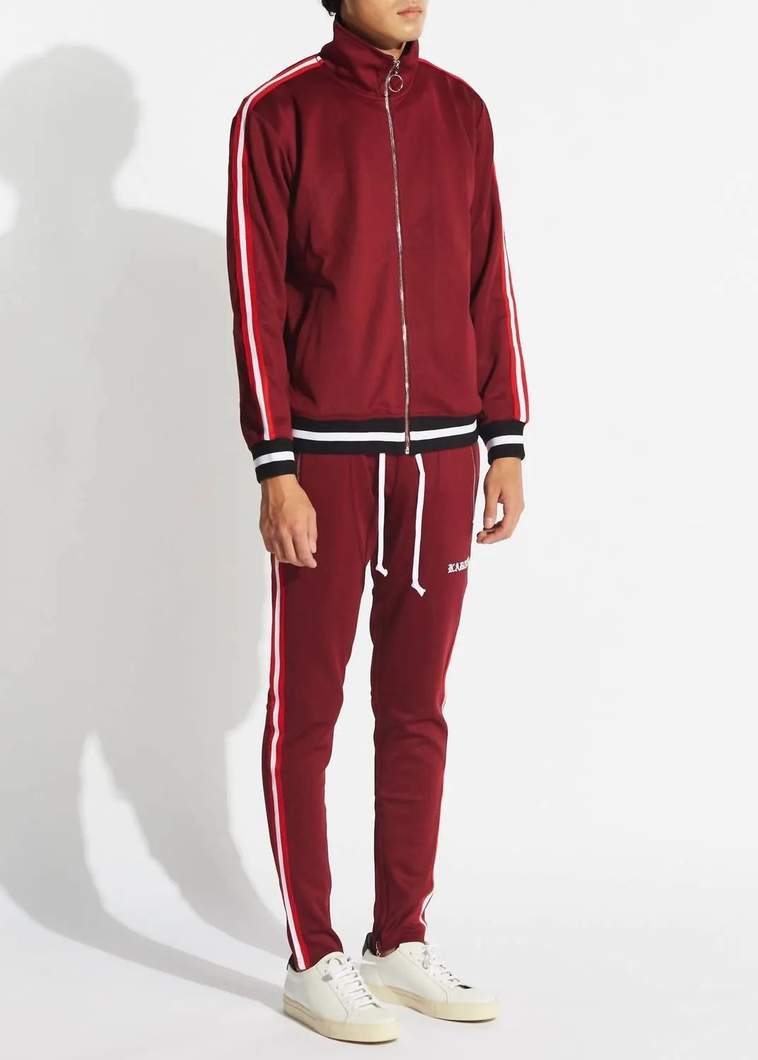 Men's Zip Up Jacket And Sweatpant Set In Burgundy