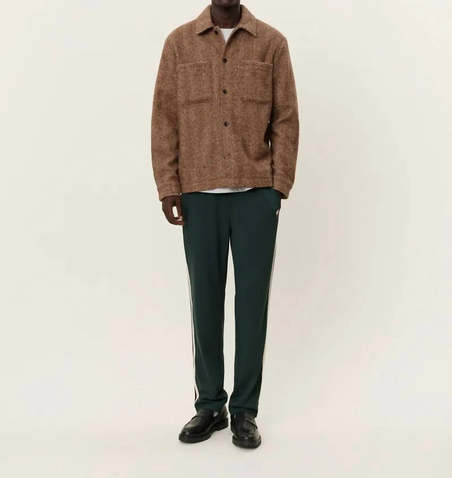 Milian Herringbone Overshirt In Coffee Brown/dark Sand