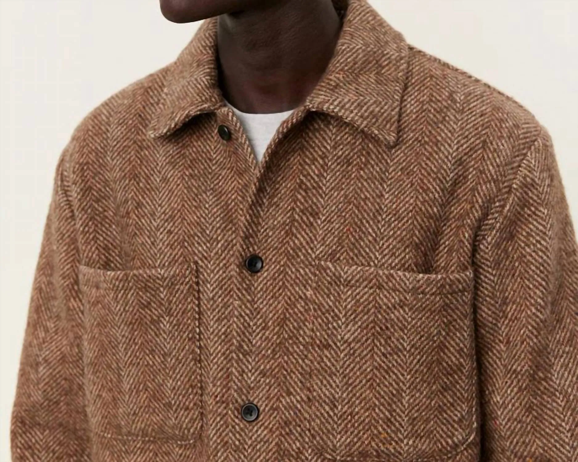 Milian Herringbone Overshirt In Coffee Brown/dark Sand
