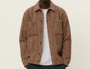 Milian Herringbone Overshirt In Coffee Brown/dark Sand
