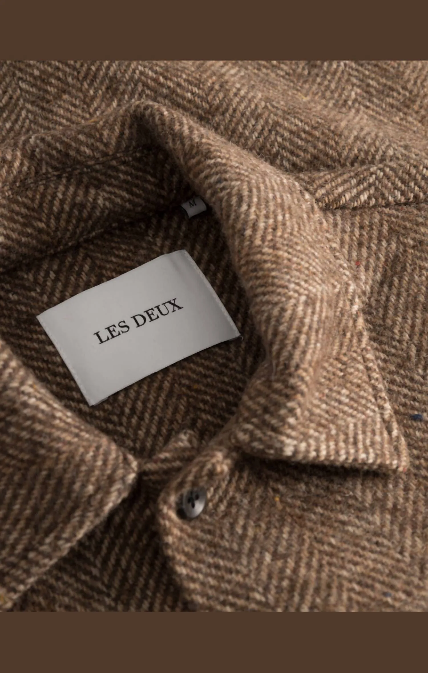 Milian Herringbone Overshirt In Coffee Brown/dark Sand