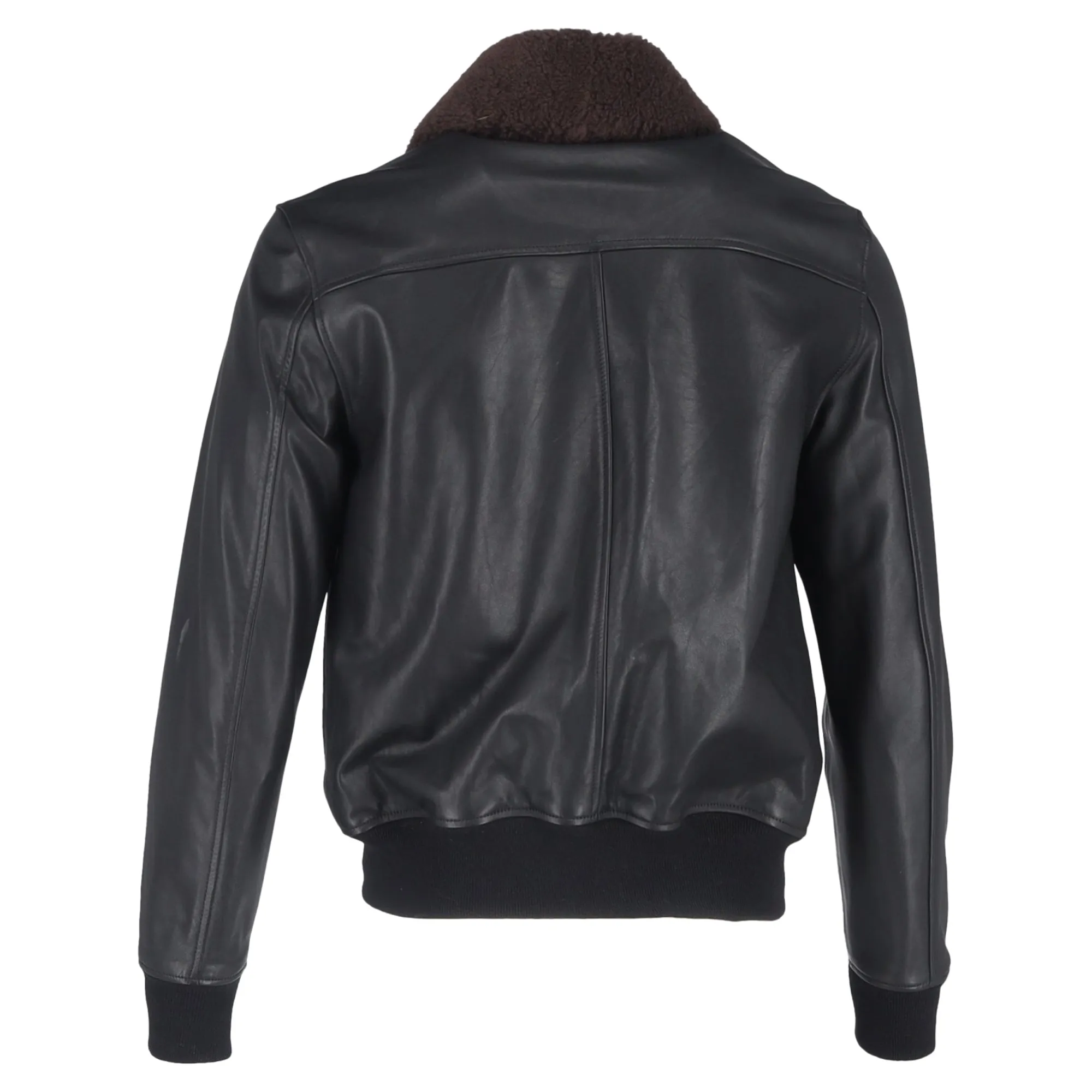 Mr. P. Shear Trim Zipped Bomber Jacket in Black Leather