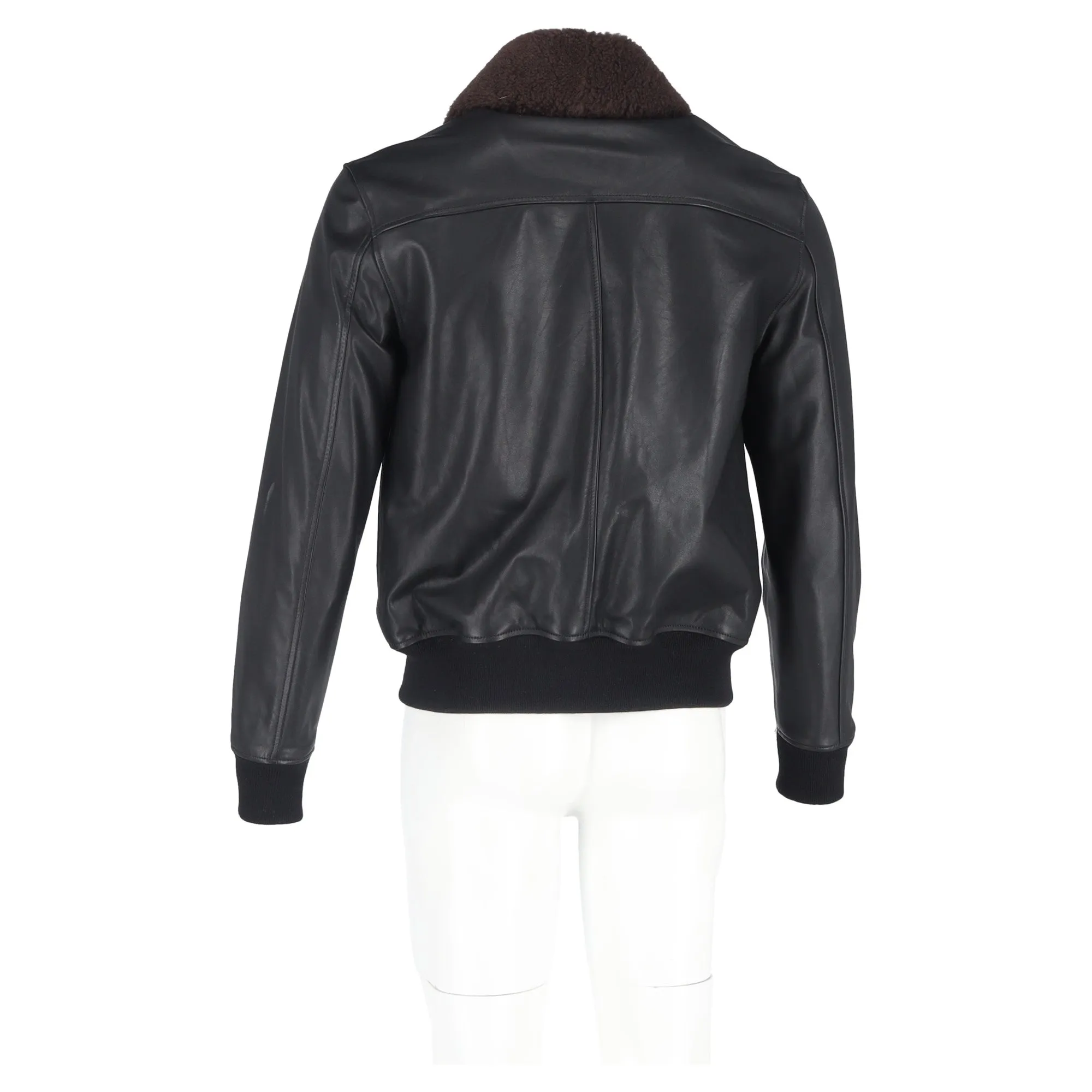 Mr. P. Shear Trim Zipped Bomber Jacket in Black Leather