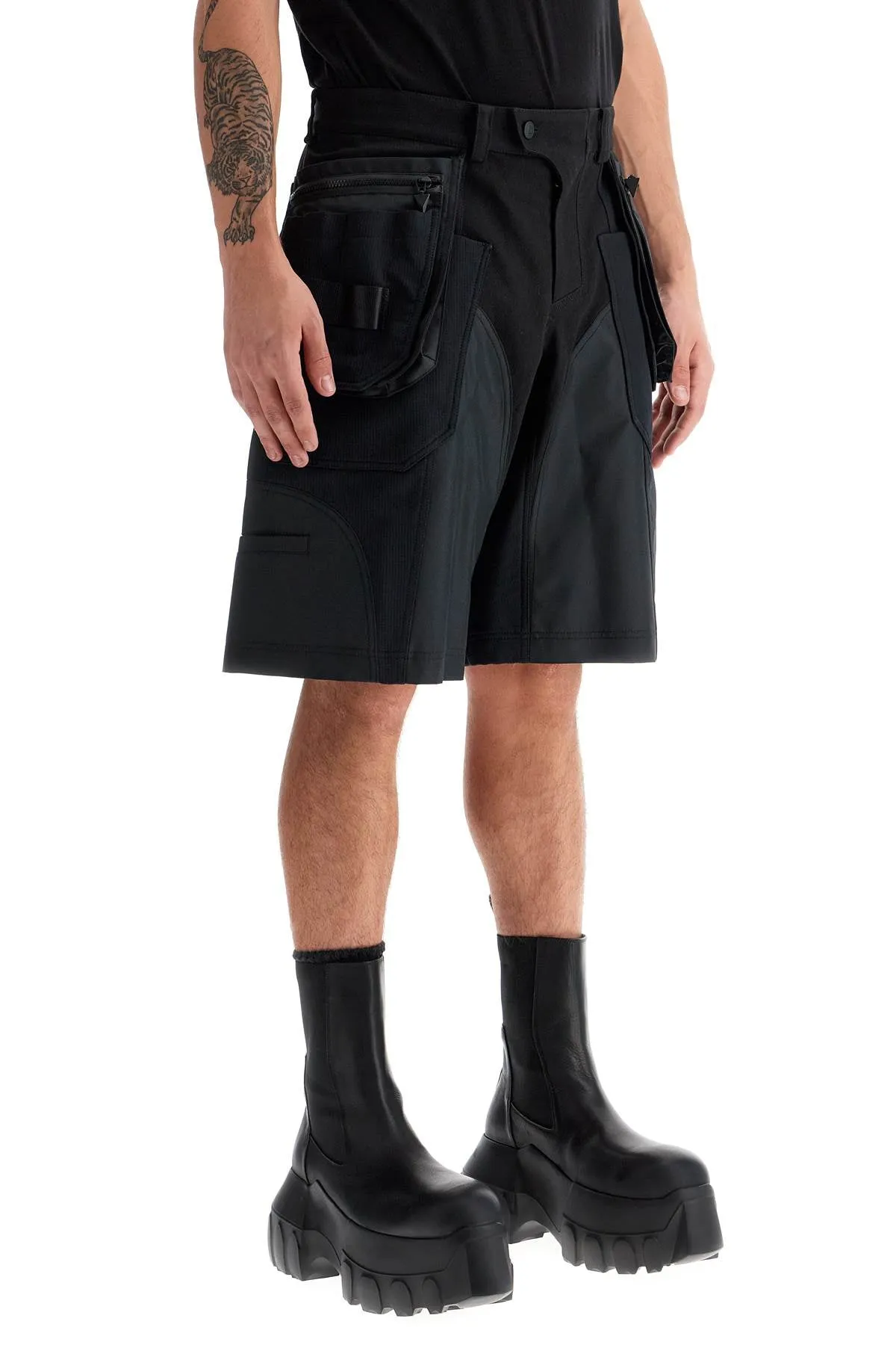 Mugler Men's "Bi-Material Cargo Bermuda Shorts