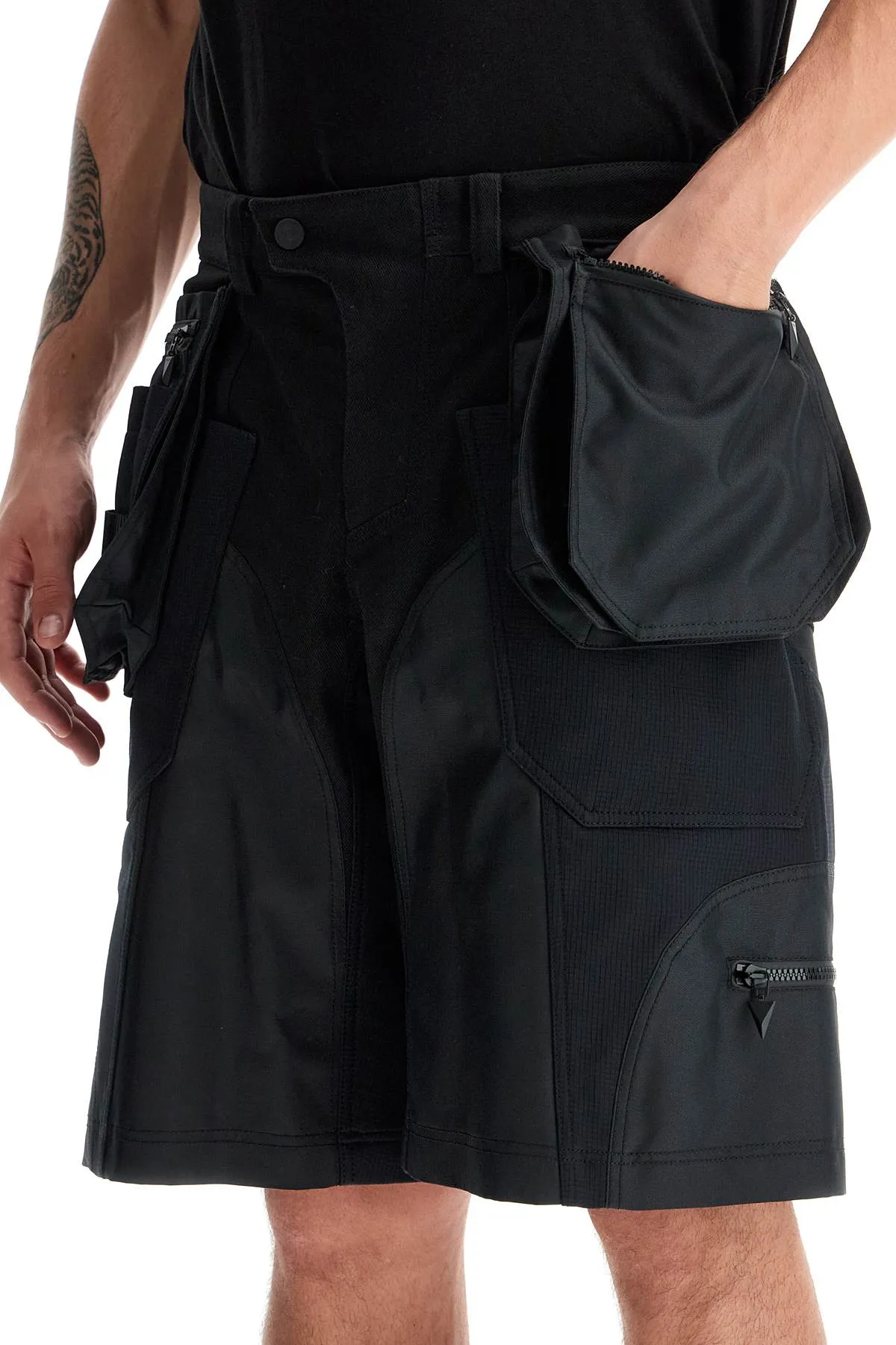 Mugler Men's "Bi-Material Cargo Bermuda Shorts