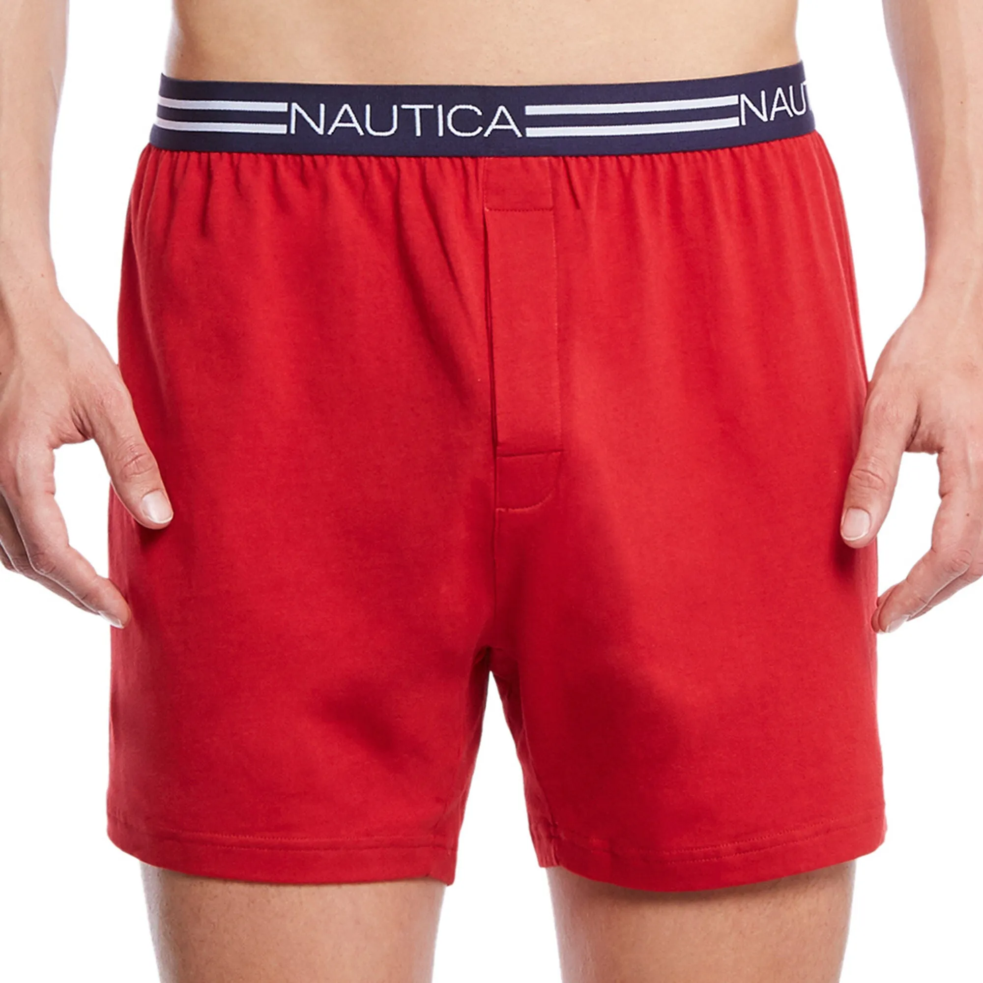Nautica Mens Red Solid Knit Boxers