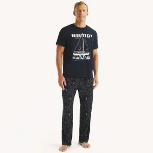 Nautica Mens Stretch Logo Print Pajama Pant