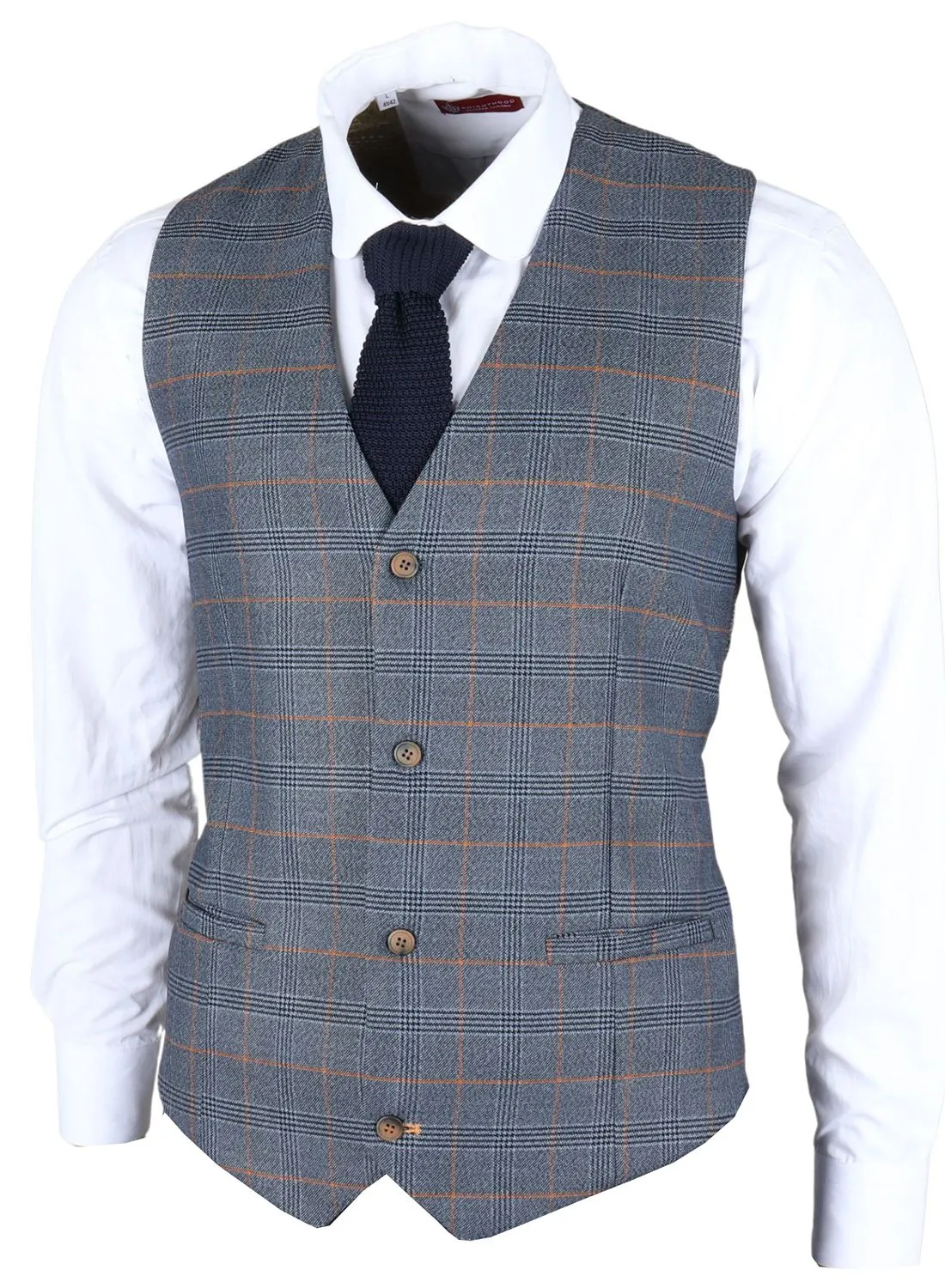 Navy Gisborne Checked Waistcoat