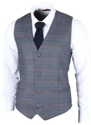 Navy Gisborne Checked Waistcoat