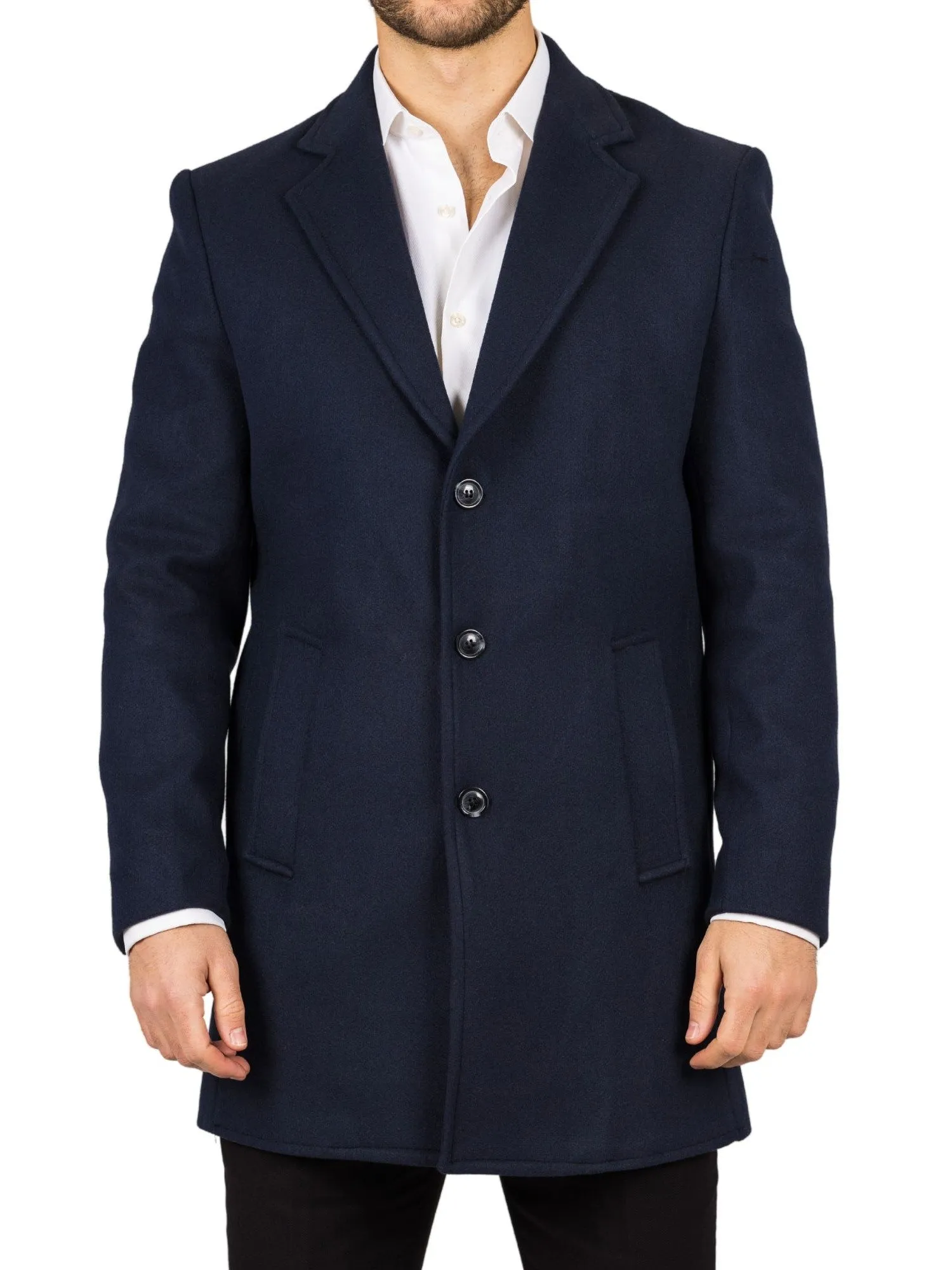 Notched Lapel Collar Wool Blend Overcoat Classic Trench Coat Winter Jacket