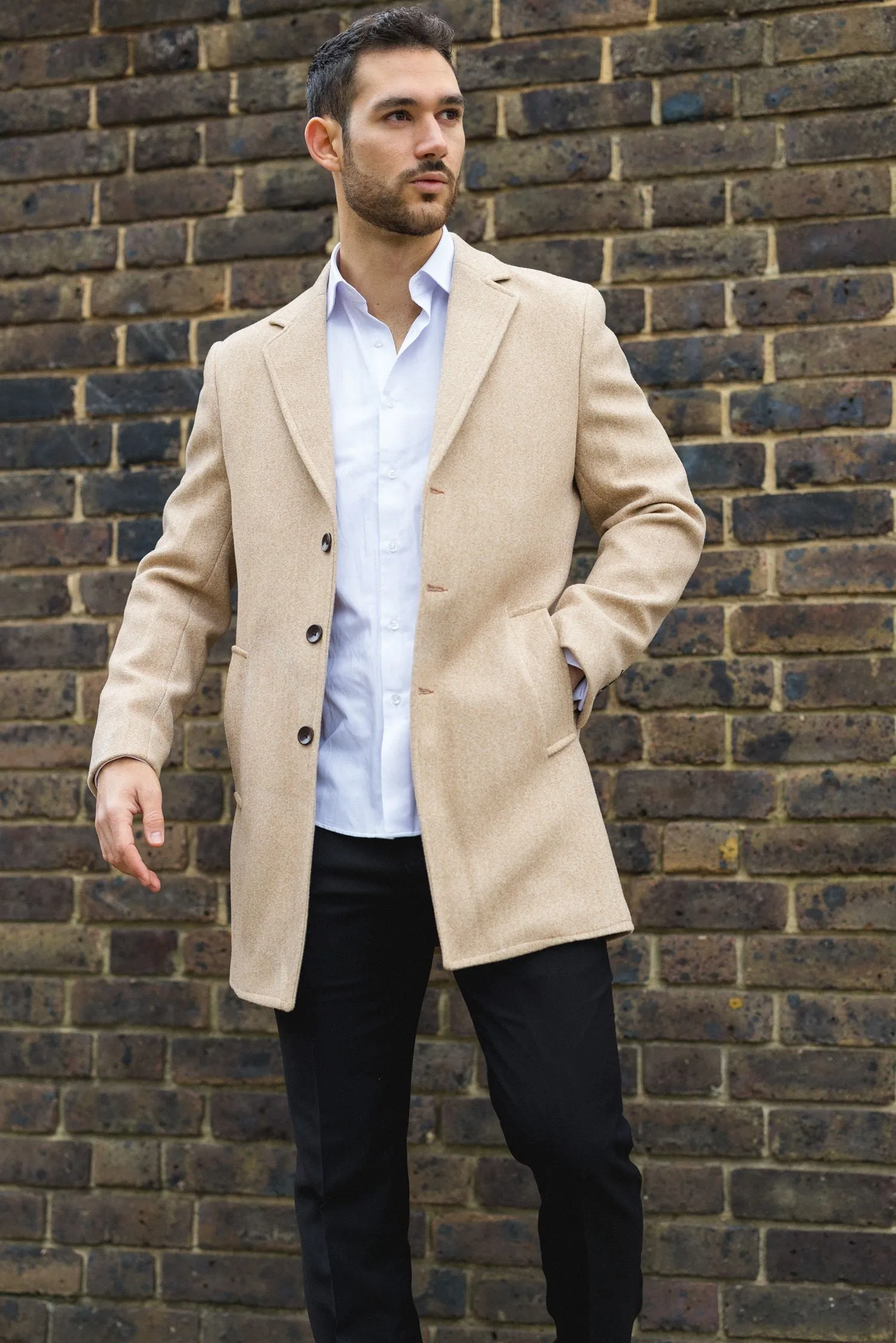 Notched Lapel Collar Wool Blend Overcoat Classic Trench Coat Winter Jacket