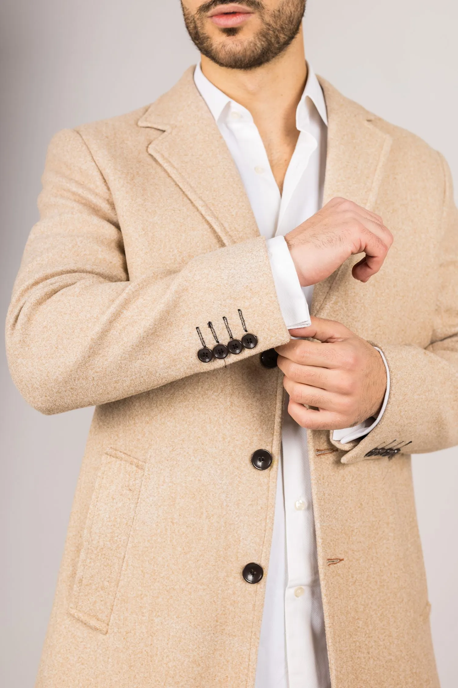 Notched Lapel Collar Wool Blend Overcoat Classic Trench Coat Winter Jacket