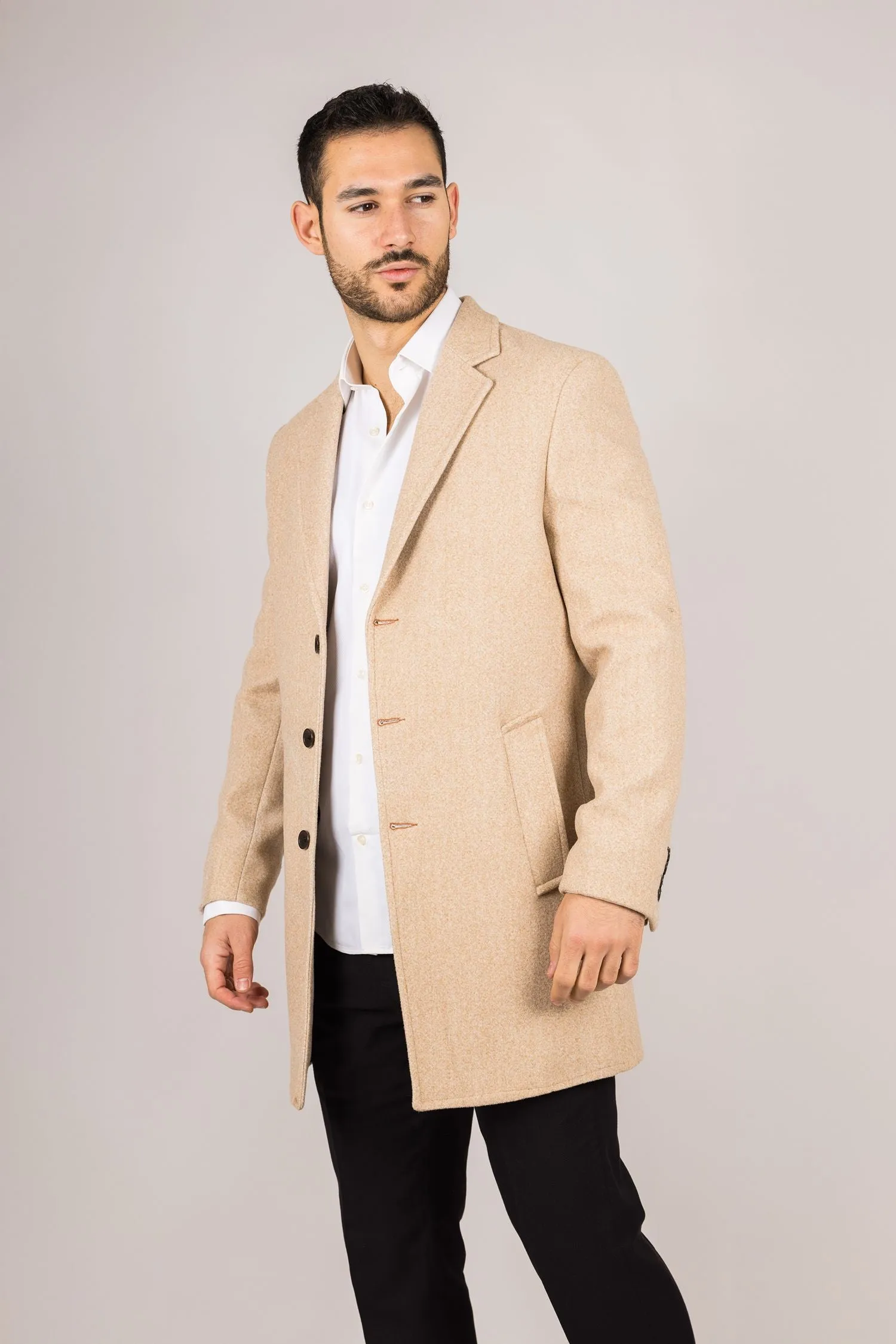 Notched Lapel Collar Wool Blend Overcoat Classic Trench Coat Winter Jacket
