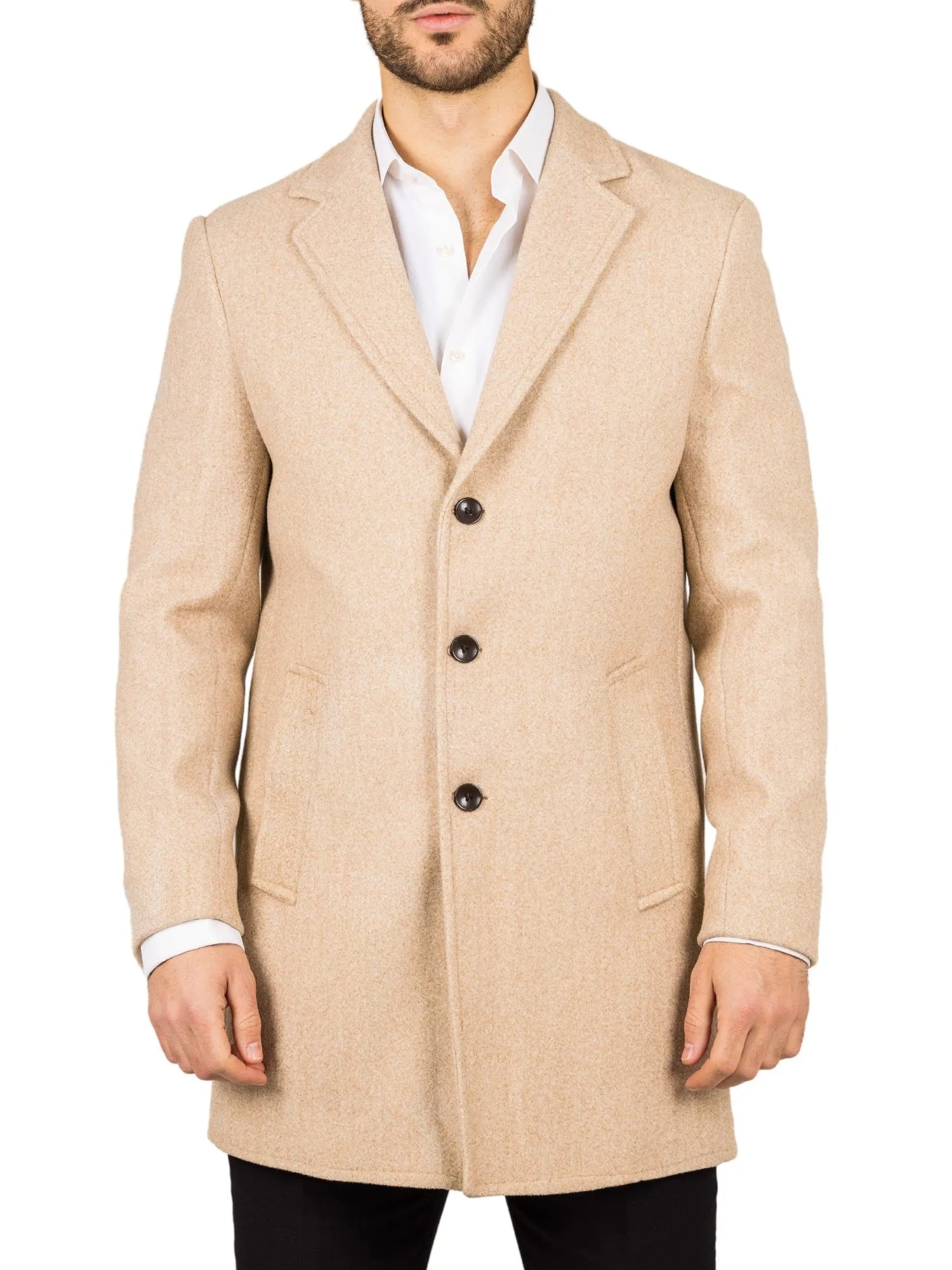 Notched Lapel Collar Wool Blend Overcoat Classic Trench Coat Winter Jacket