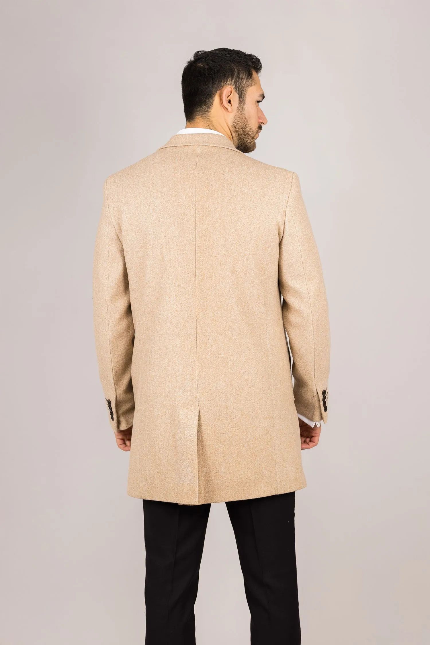 Notched Lapel Collar Wool Blend Overcoat Classic Trench Coat Winter Jacket