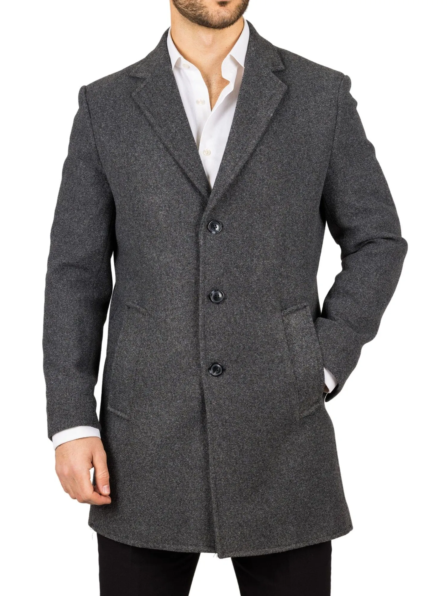 Notched Lapel Collar Wool Blend Overcoat Classic Trench Coat Winter Jacket