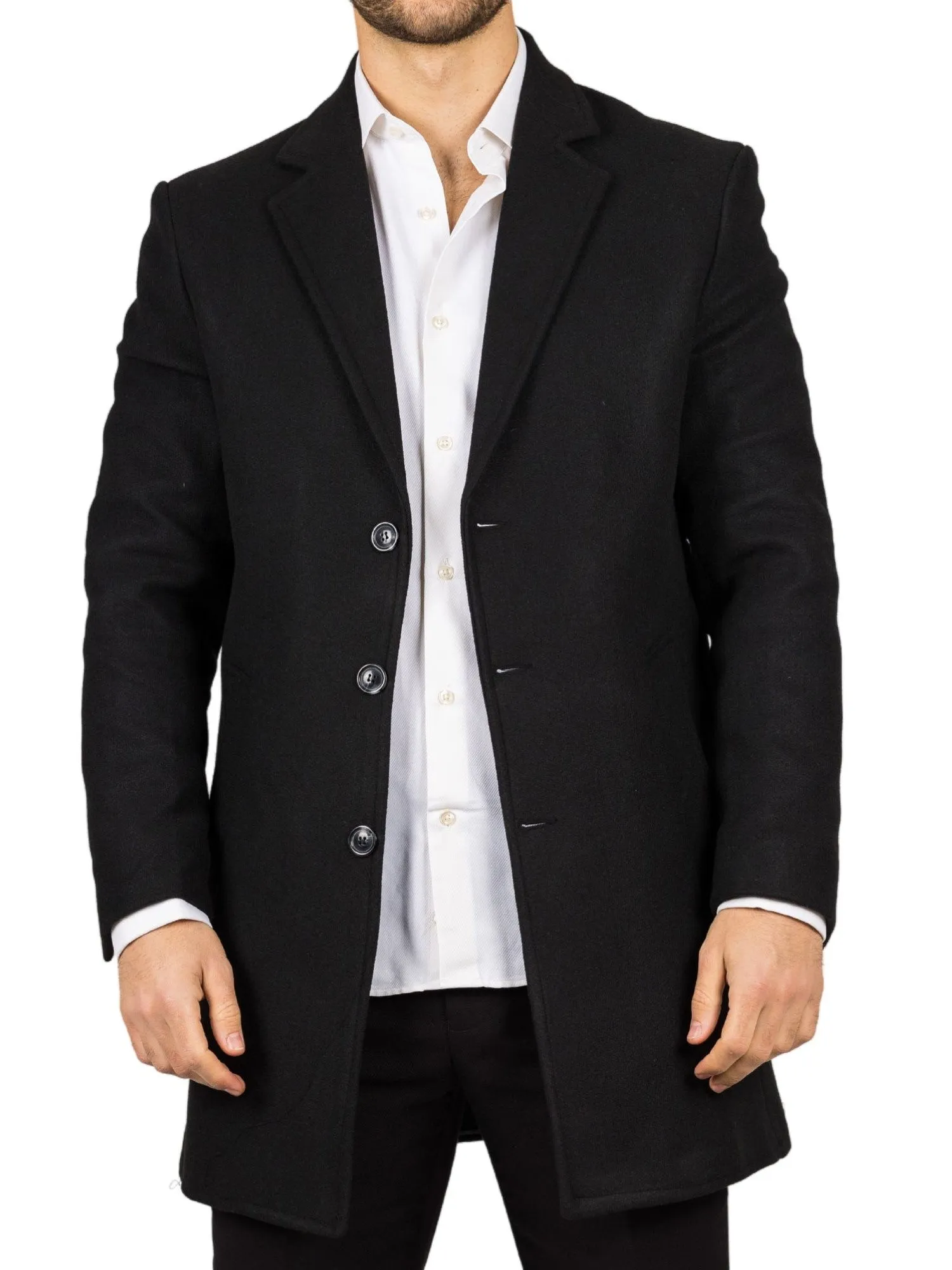 Notched Lapel Collar Wool Blend Overcoat Classic Trench Coat Winter Jacket