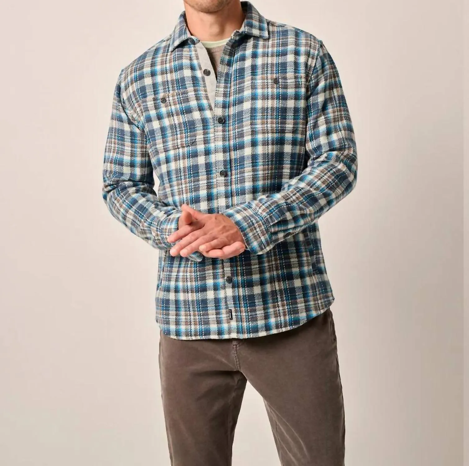 Opry Brushed Twill Flannel Shacket In Blue